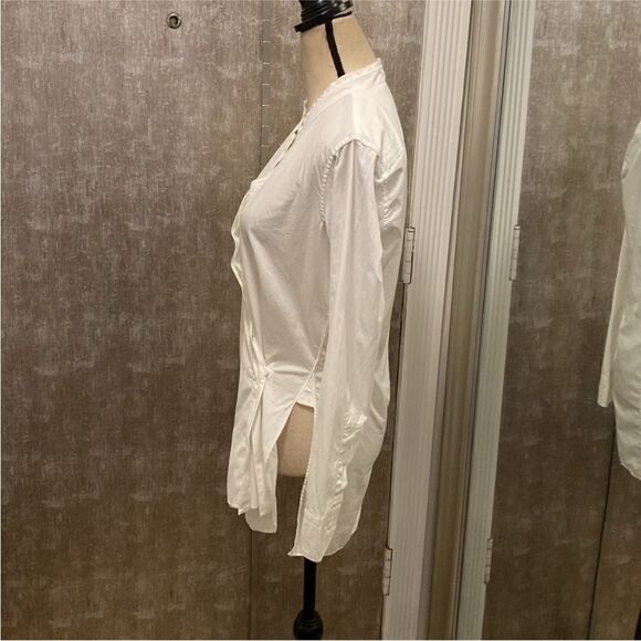 Helmut Lang Cream Asymmetrical Wrap Blouse with Mandarin Collar, XS - Picture 5 of 9